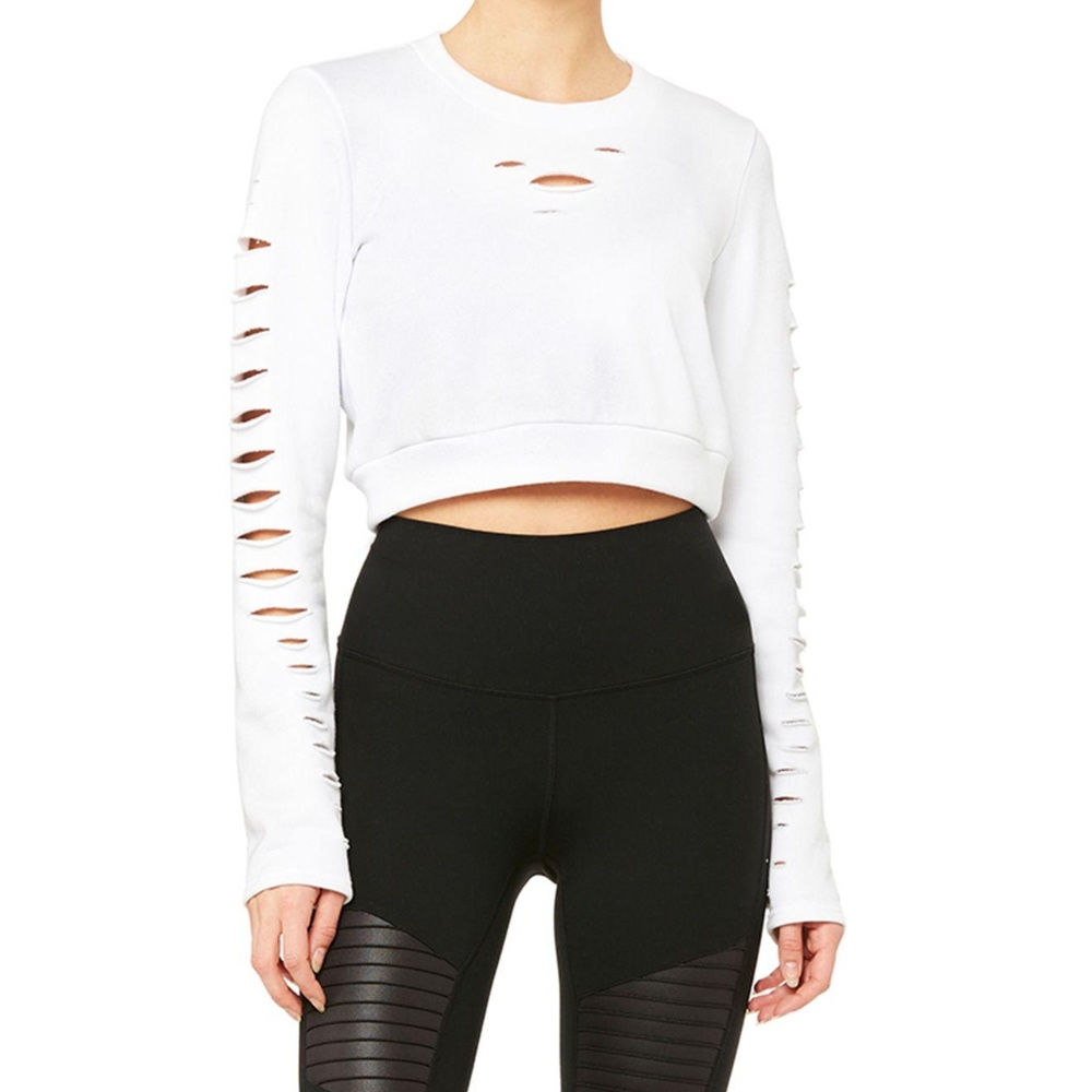 NWT Alo white Cropped Warrior sweatshirt-S - Picture 1 of 5